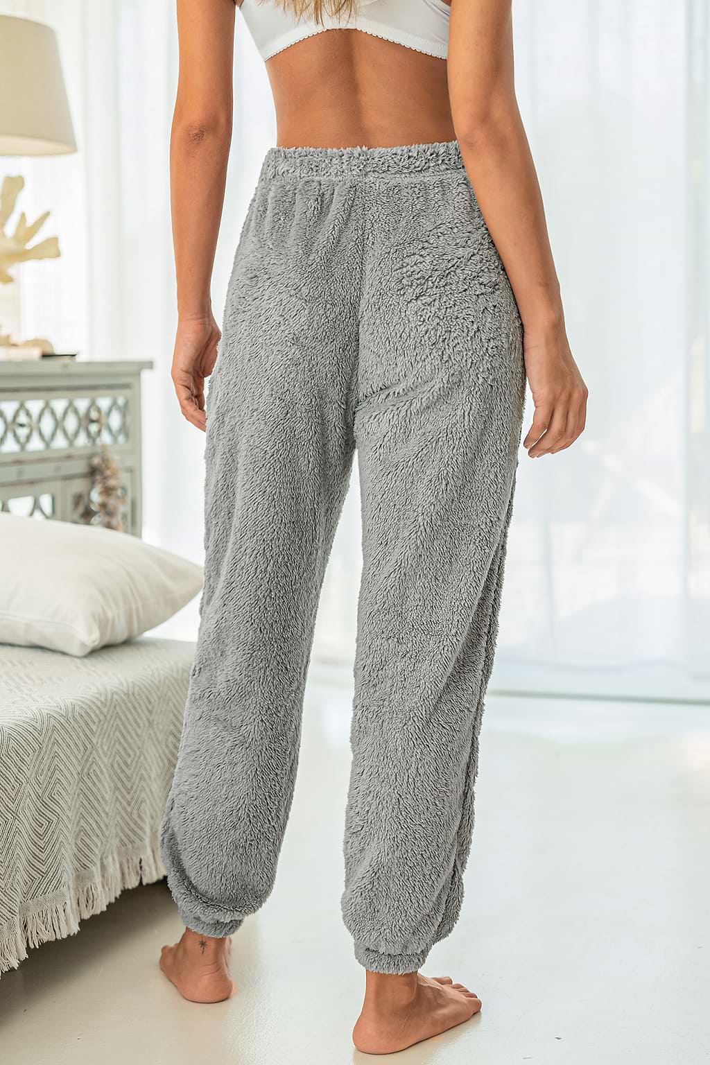 Grey Fuzzy Knit Tapered Leg Pants