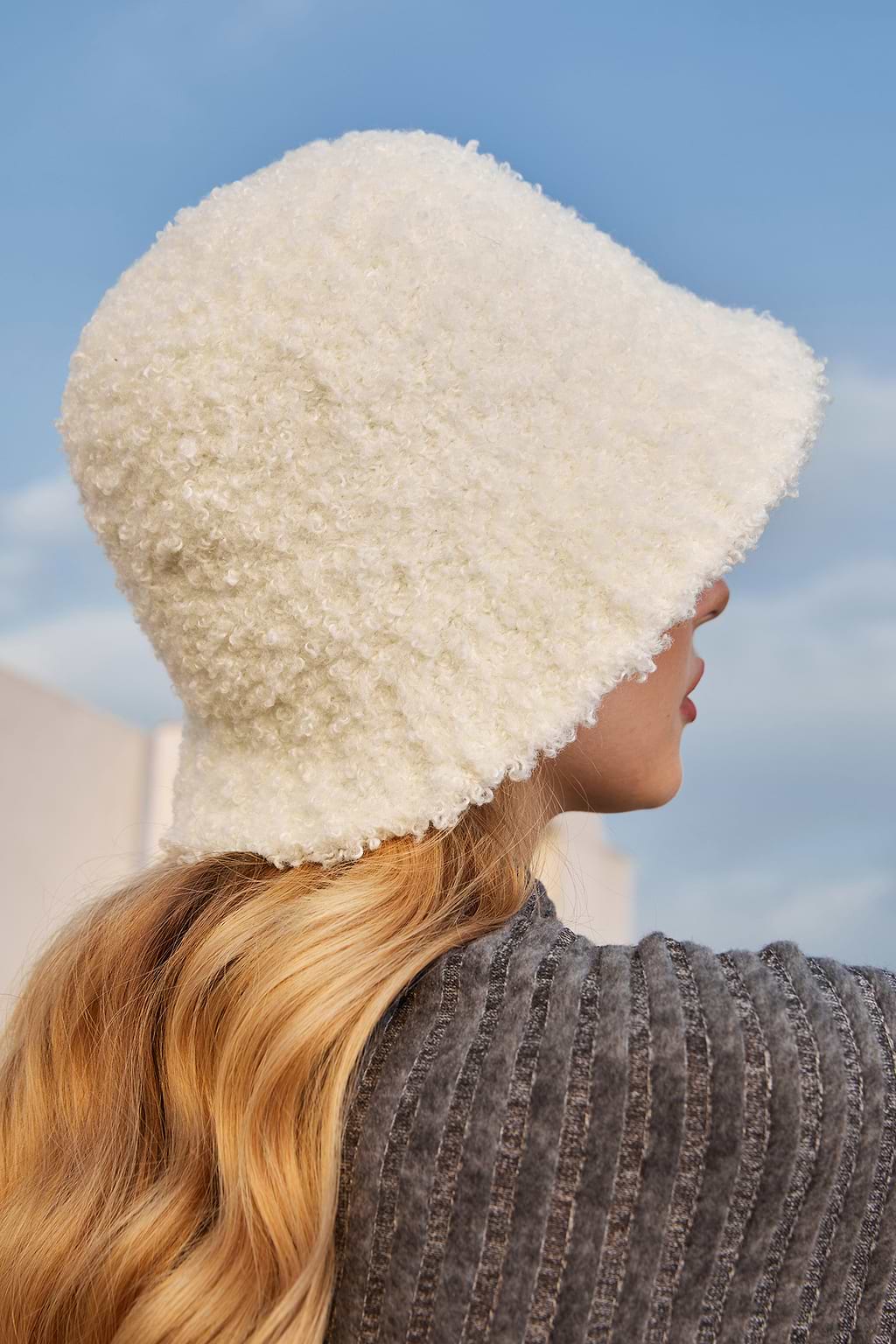 Ivory Fuzzy Knit Bucket Hat