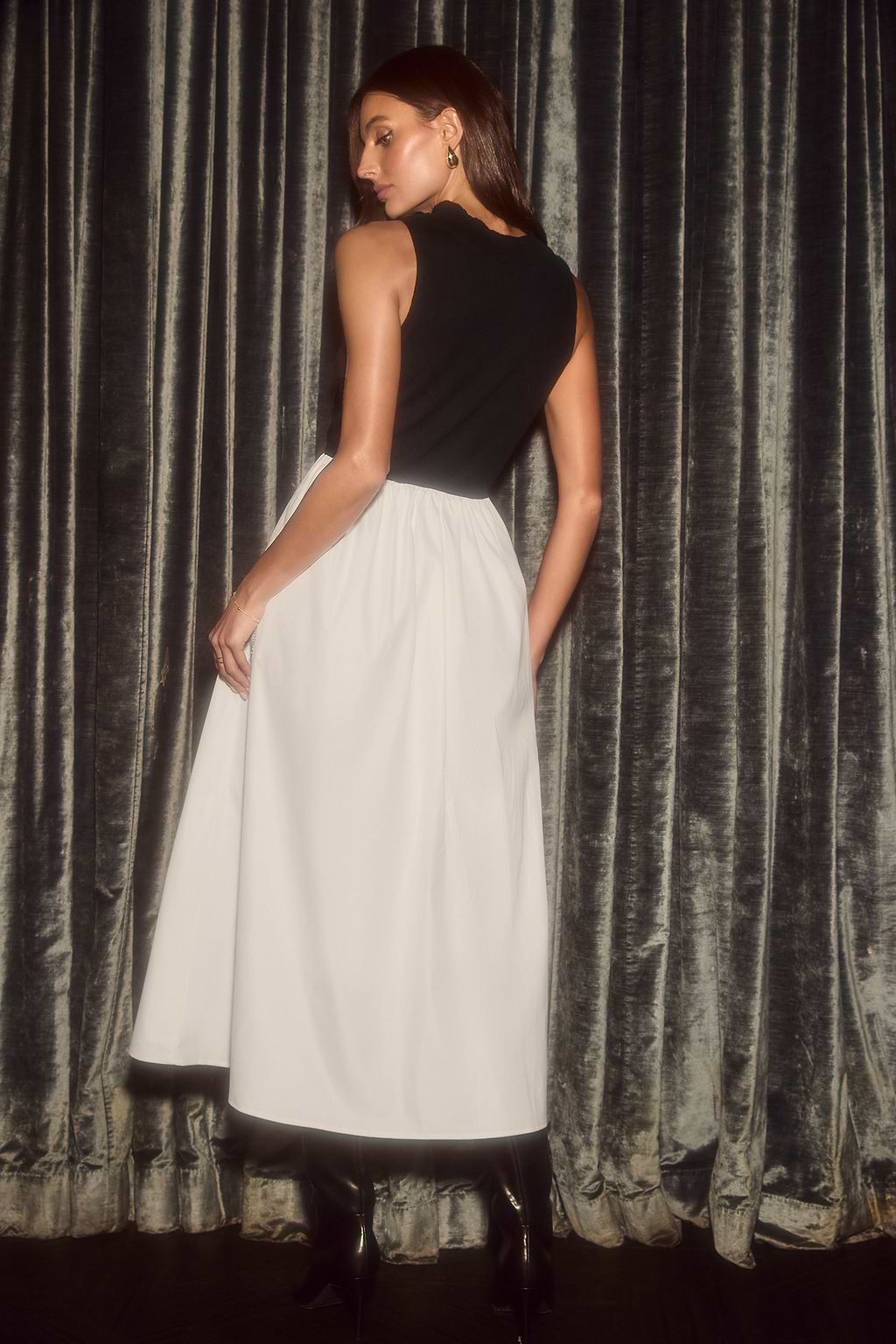Black High Neck Tank & White Skirt Maxi Dress