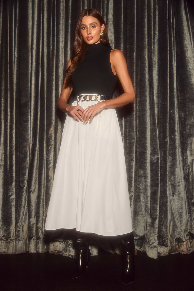 Black High Neck Tank & White Skirt Maxi Dress