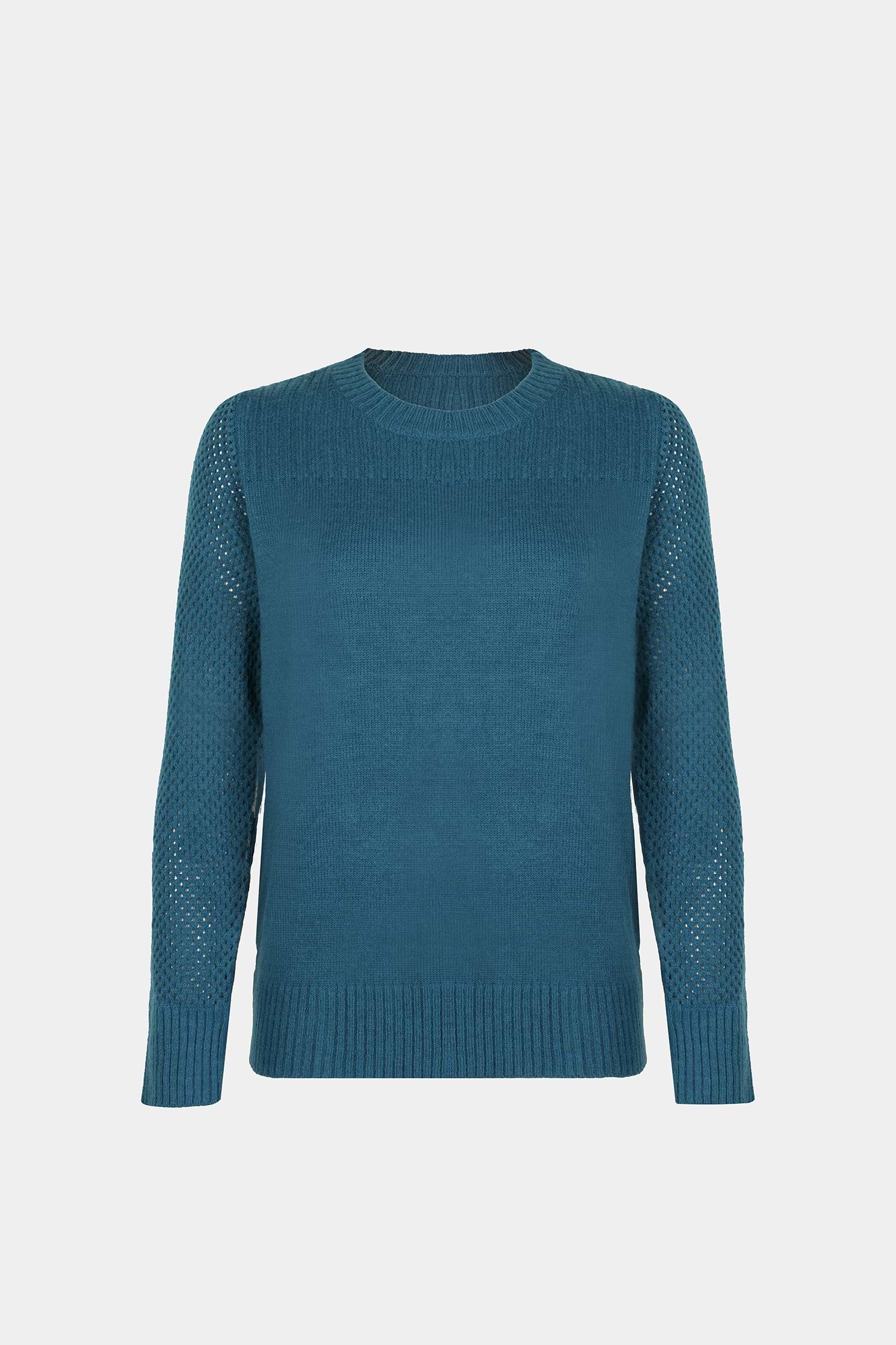 Blue Round Neck Perforated Long Sleeve Sweater | Relaxed Fit | Cupshe