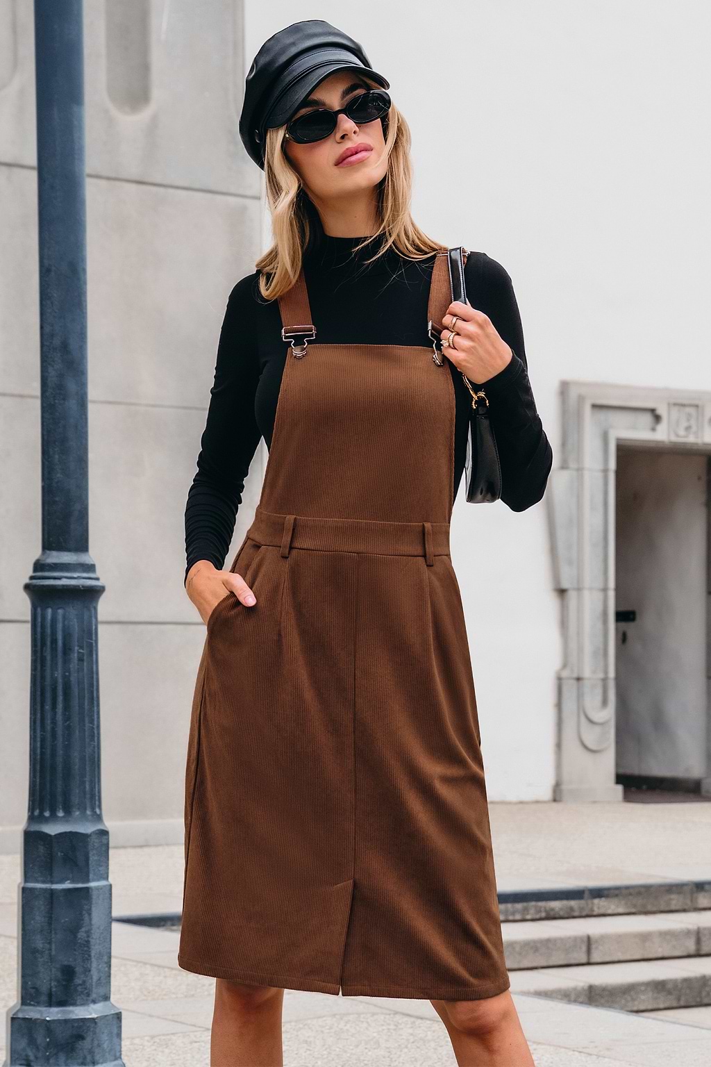 Brown Corduroy Square Neck Midi Skirtalls