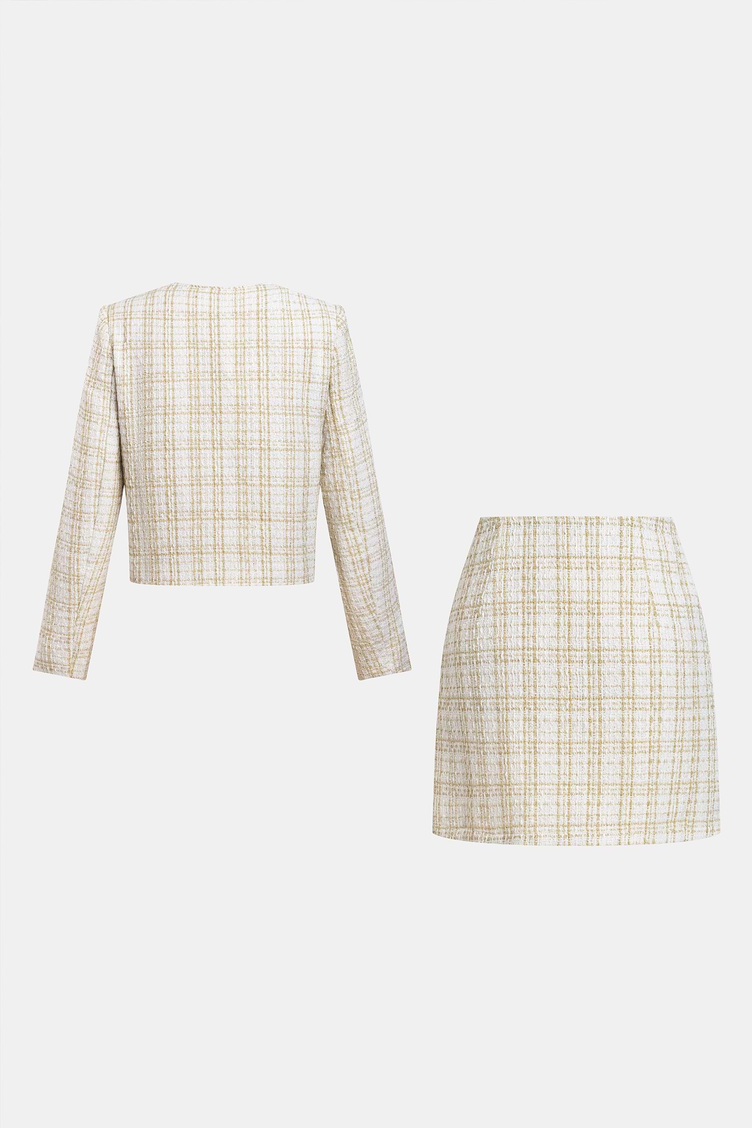 White Long Sleeve Cardigan & Mini Skirt Set