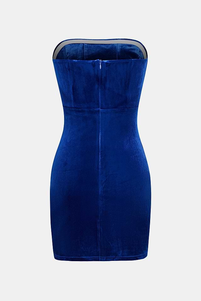 Blue Velvet Ruched Mini Tube Dress