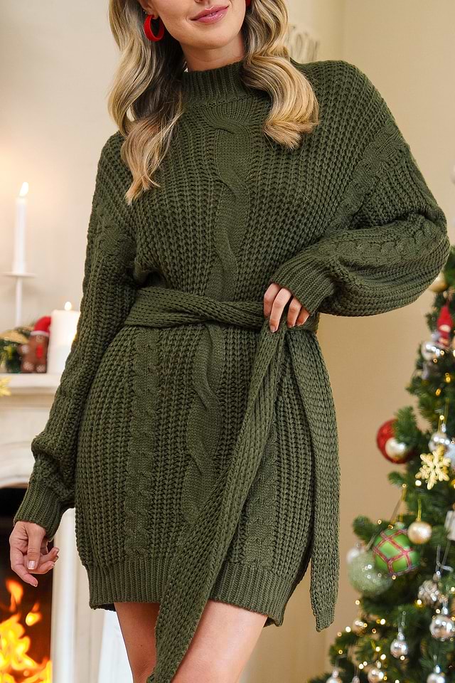 white christmas dresses Girls: Feeling Your Best Emerald Green Sweater Dress – Shop the Mint main image 1