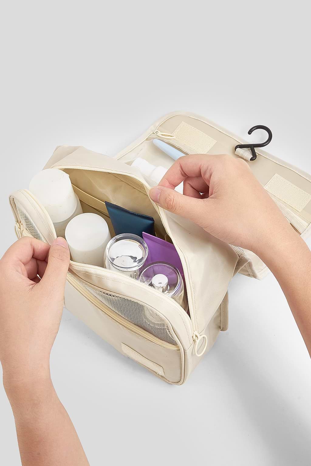 Borsa per il trucco da viaggio portatile beige