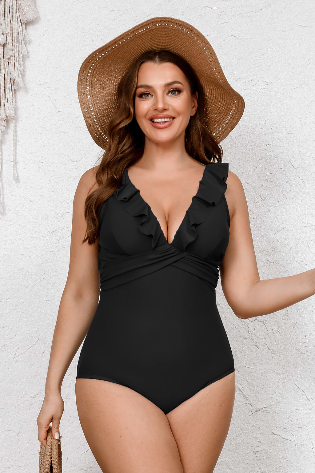 Black Ruffled Tummy Control Retro One-Piece