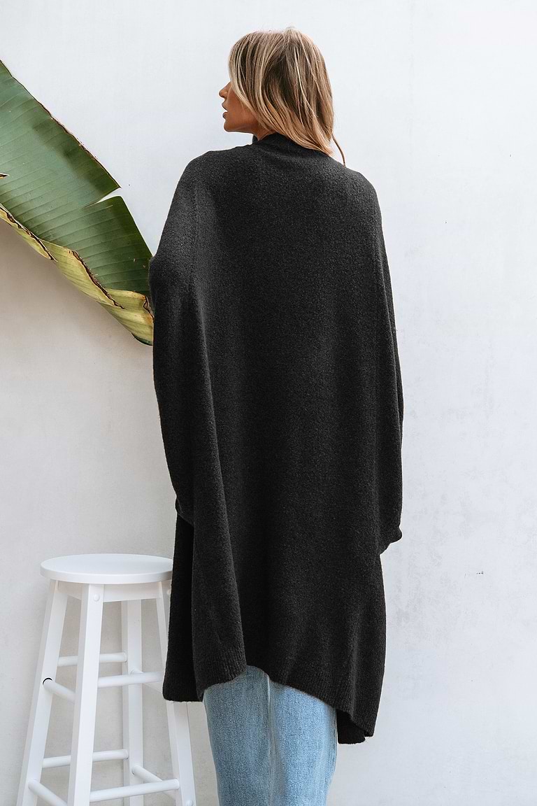 Black Open Front Dolman Sleeve Duster Cardigan
