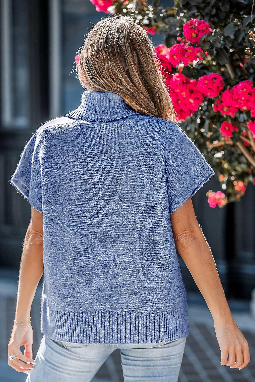 Aqua Short Sleeve Knit Turtleneck