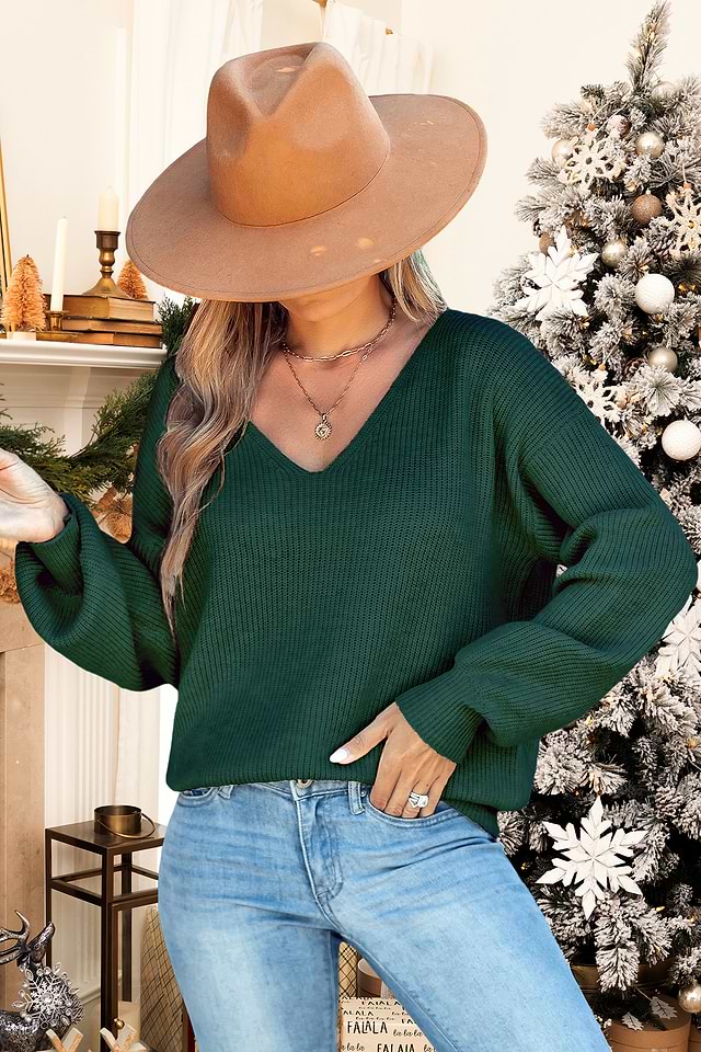 Green Long Sleeve Back Bow Sweater Top