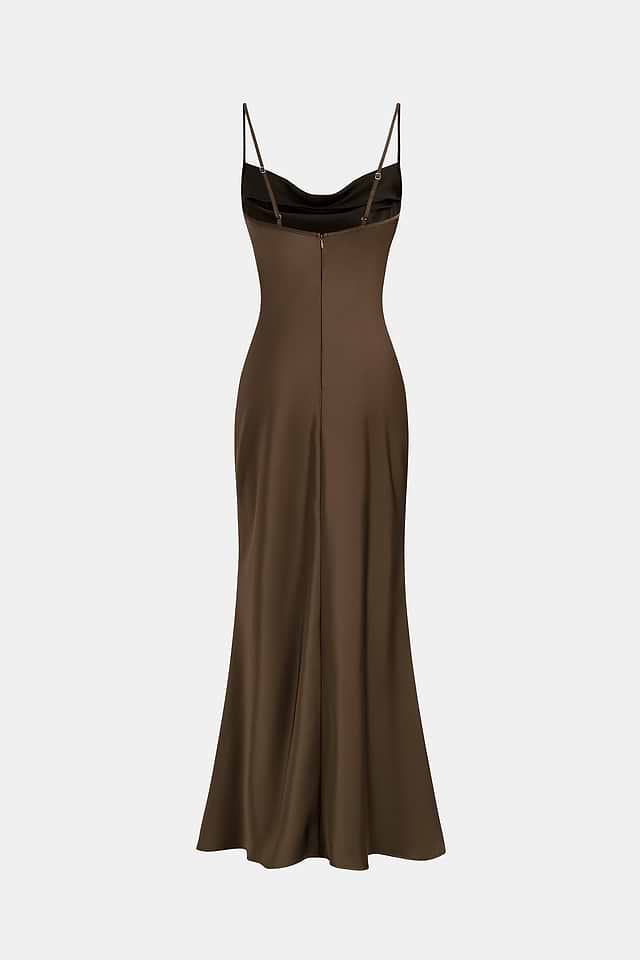 premium jersey cowl neck backless maxi dress in espresso Premium Jersey Cowl Neck Backless Maxi Dress in