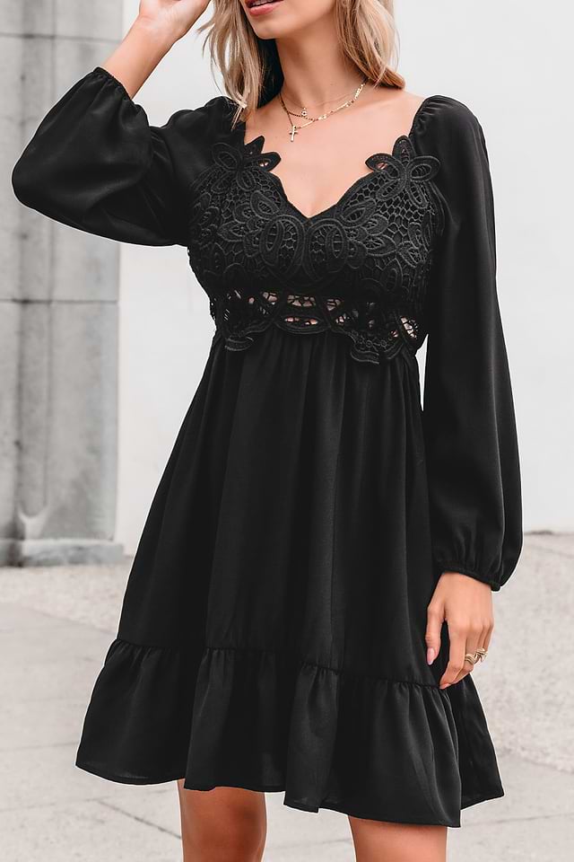Black Lace Blouson Sleeve Mini Dress Black Lace Blouson Sleeve Mini Dress