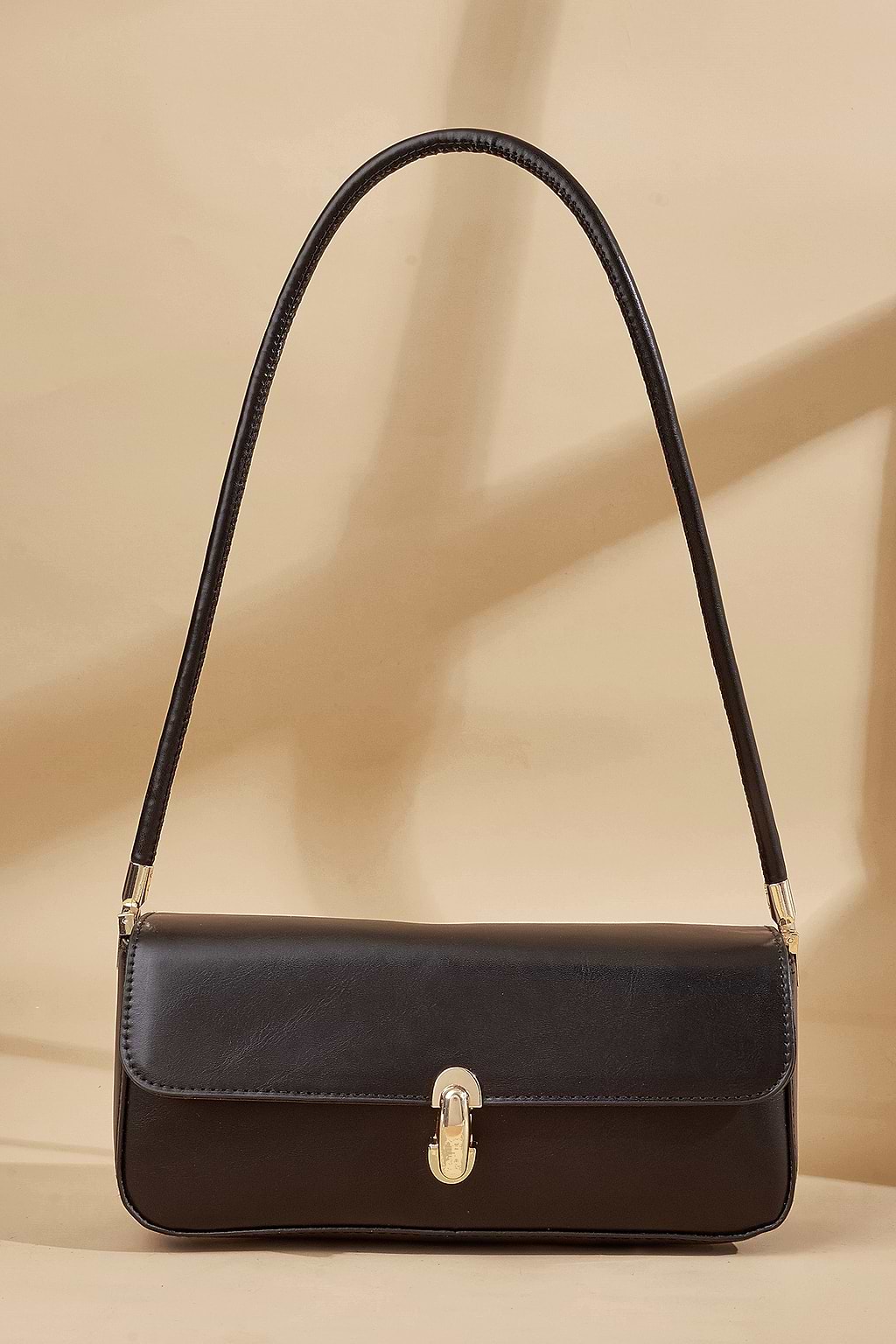Black Front Flap Shoulder Bag