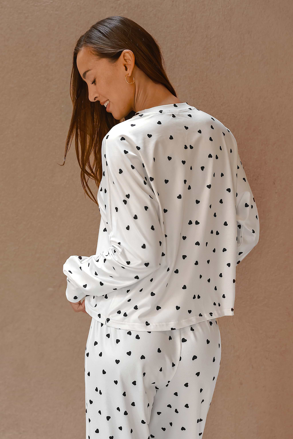 Heart Pattern Long Sleeve Tee & Pants PJ Set