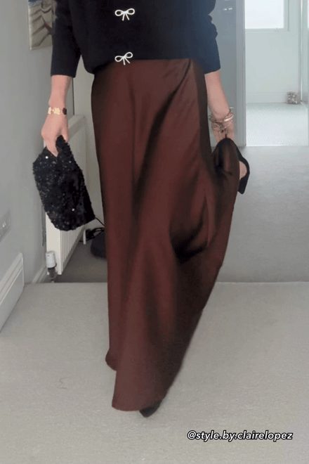 Brown Satin Maxi Skirt