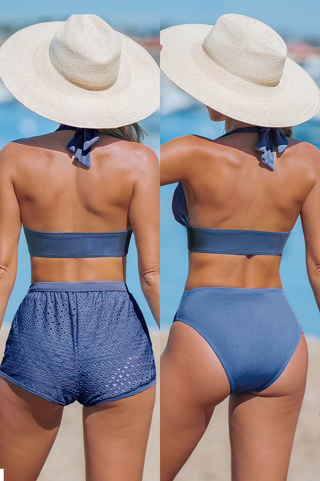 Blue Halter Bikini Set & Swim Shorts