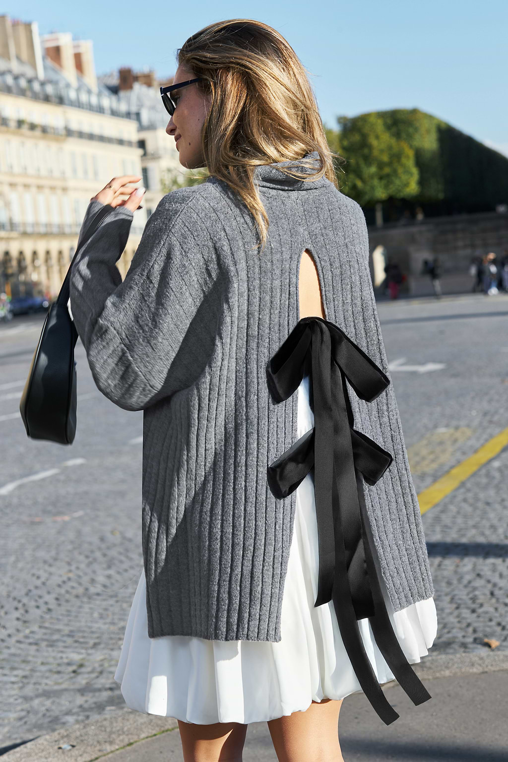 Grey Ribbed Knit Long Sleeve Turtleneck Sweater