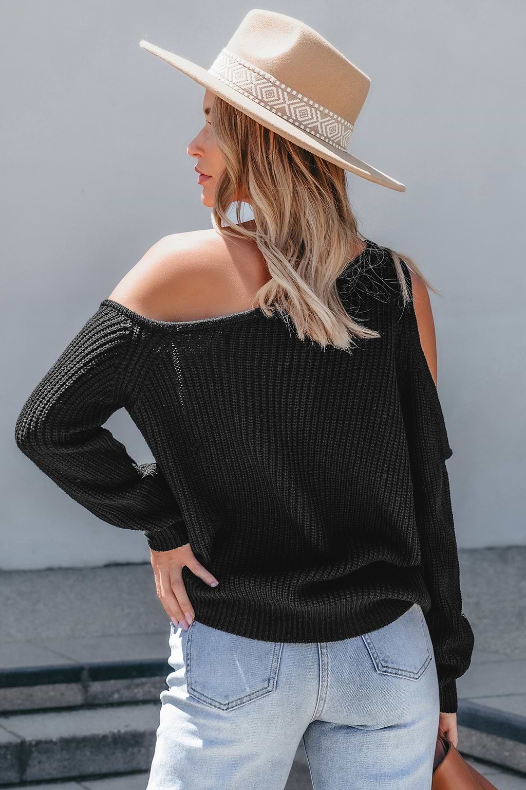 Black Off-Shoulder Cutout Long Sleeve Sweater