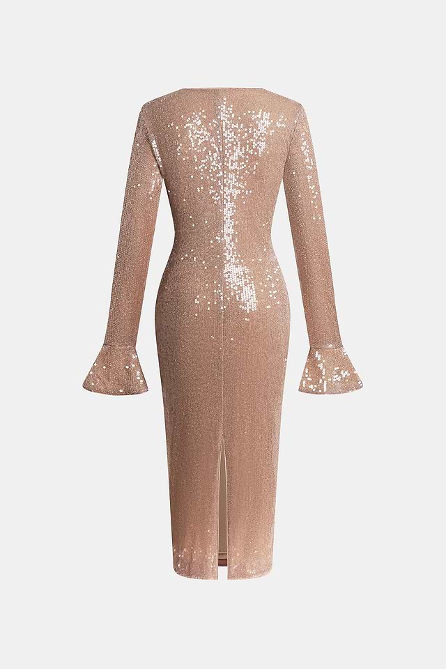 knee length dresses for ladies Long Sleeve Sparkly Mesh Party Dress – Identity Boutique main image 0