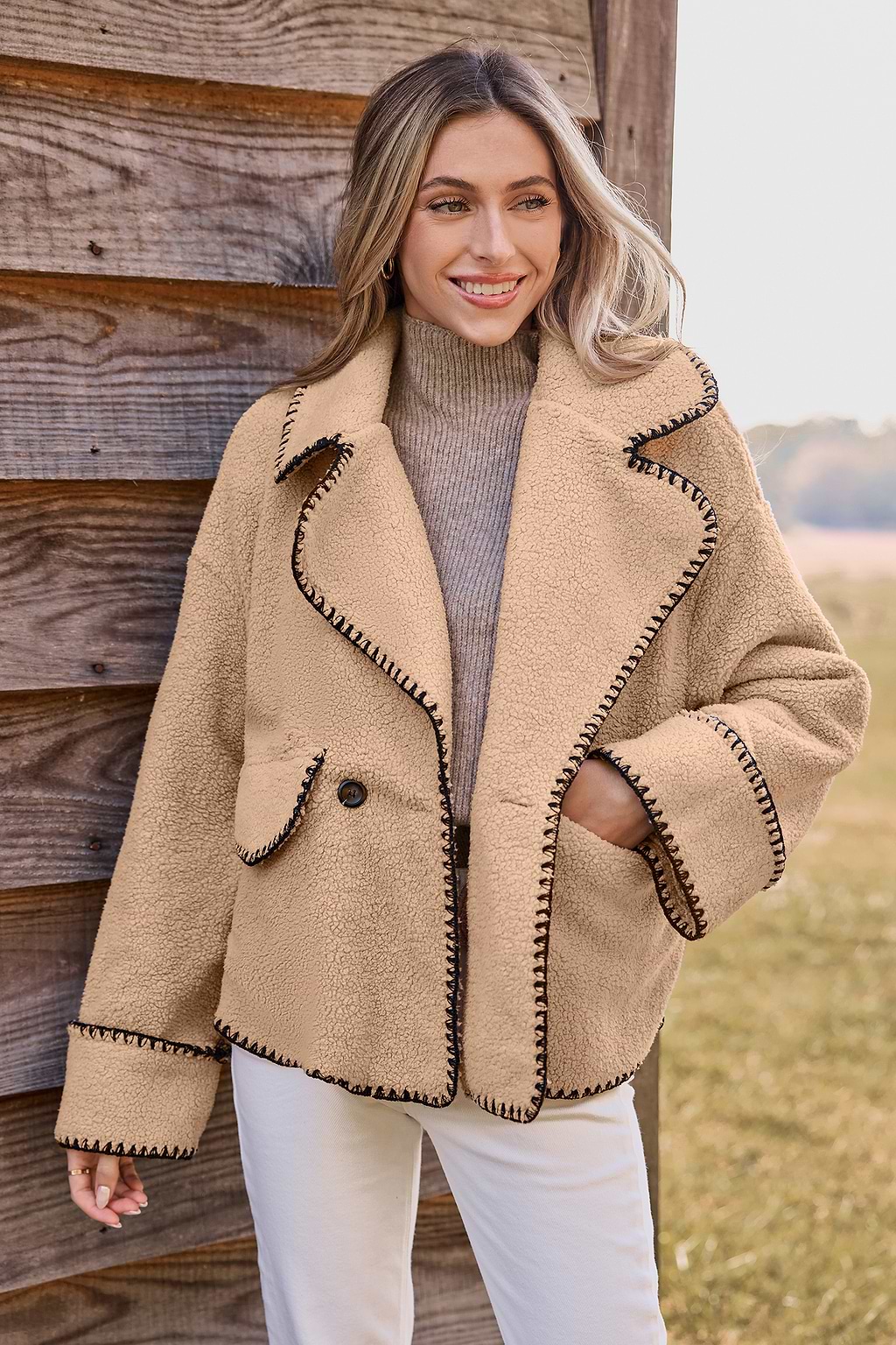 Neutral Oversized Collar Jacket