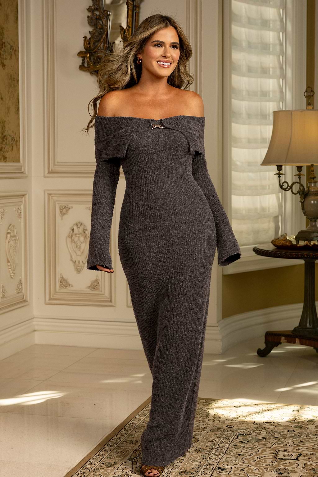 x JoJo Hot Chocolate Off-Shoulder Maxi Dress