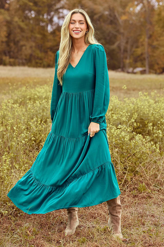 Blue V-Neck Flared Sleeve Maxi Dress | Boho Elegance | Cupshe