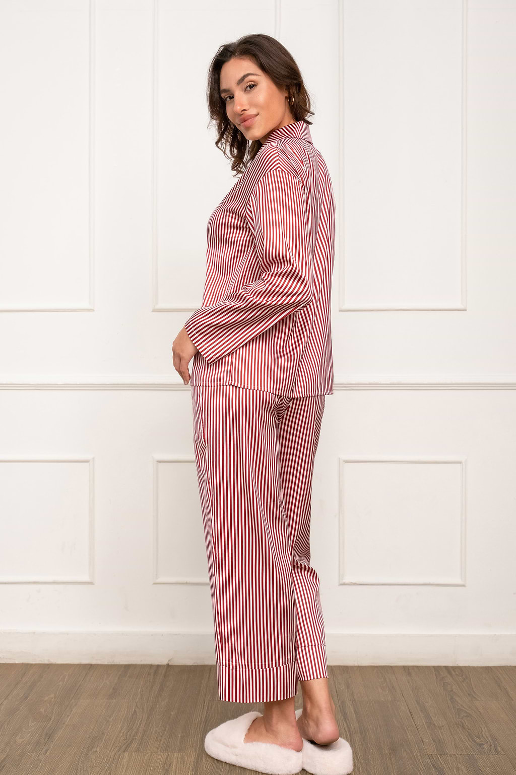 Red Striped Satin Pajama Set