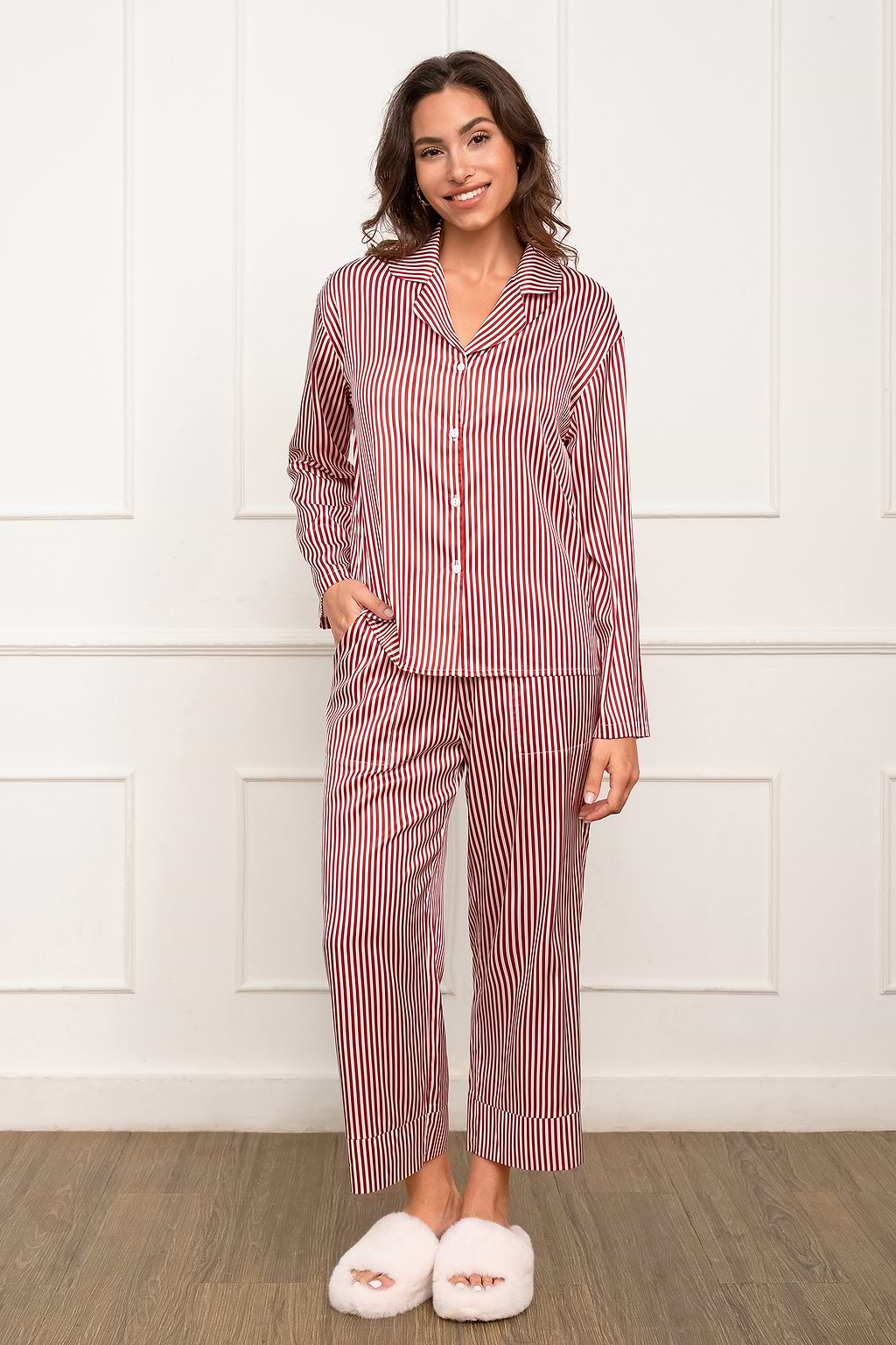 Red Striped Satin Pajama Set