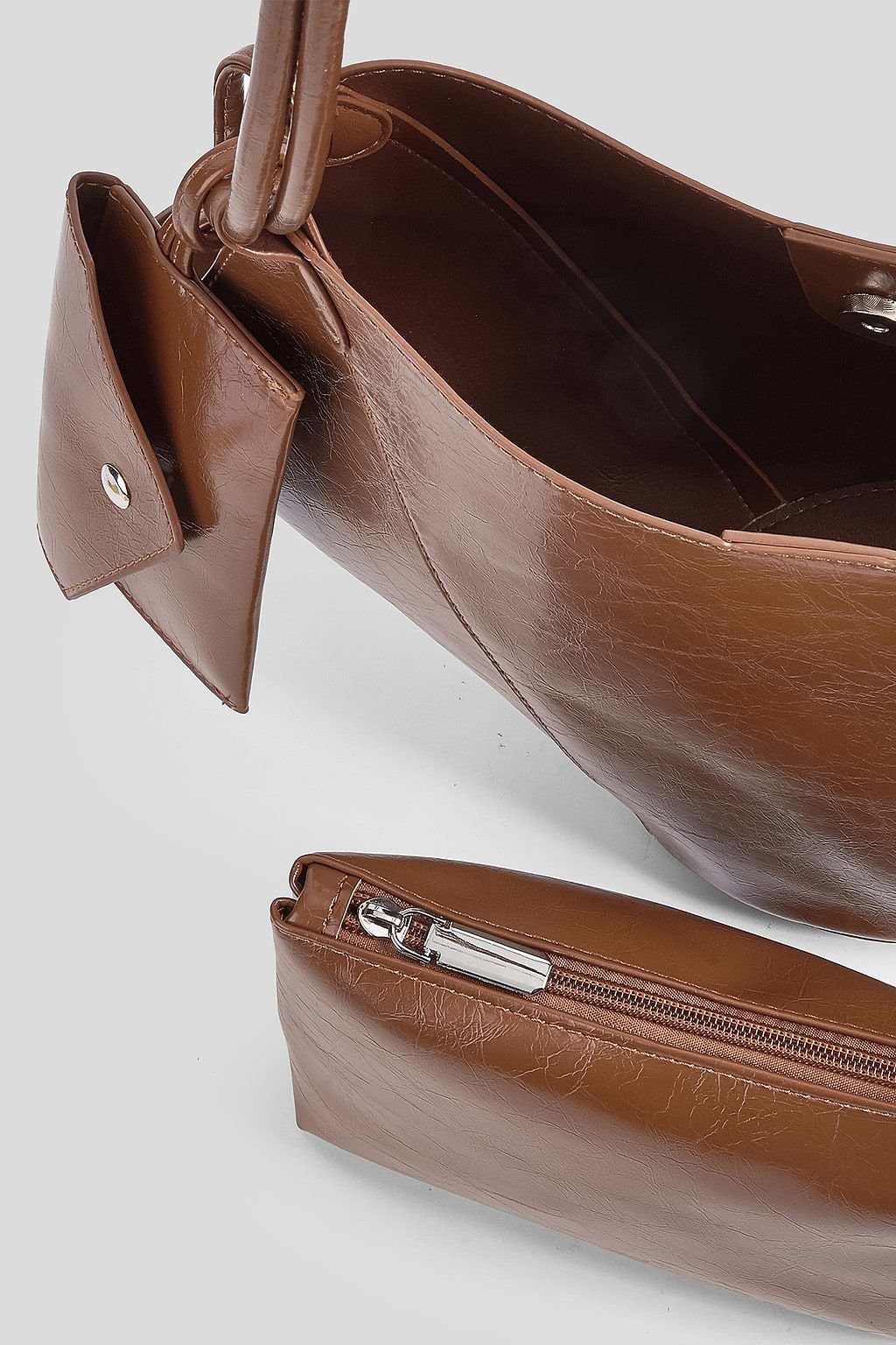 Brown Faux Leather Shoulder Bag