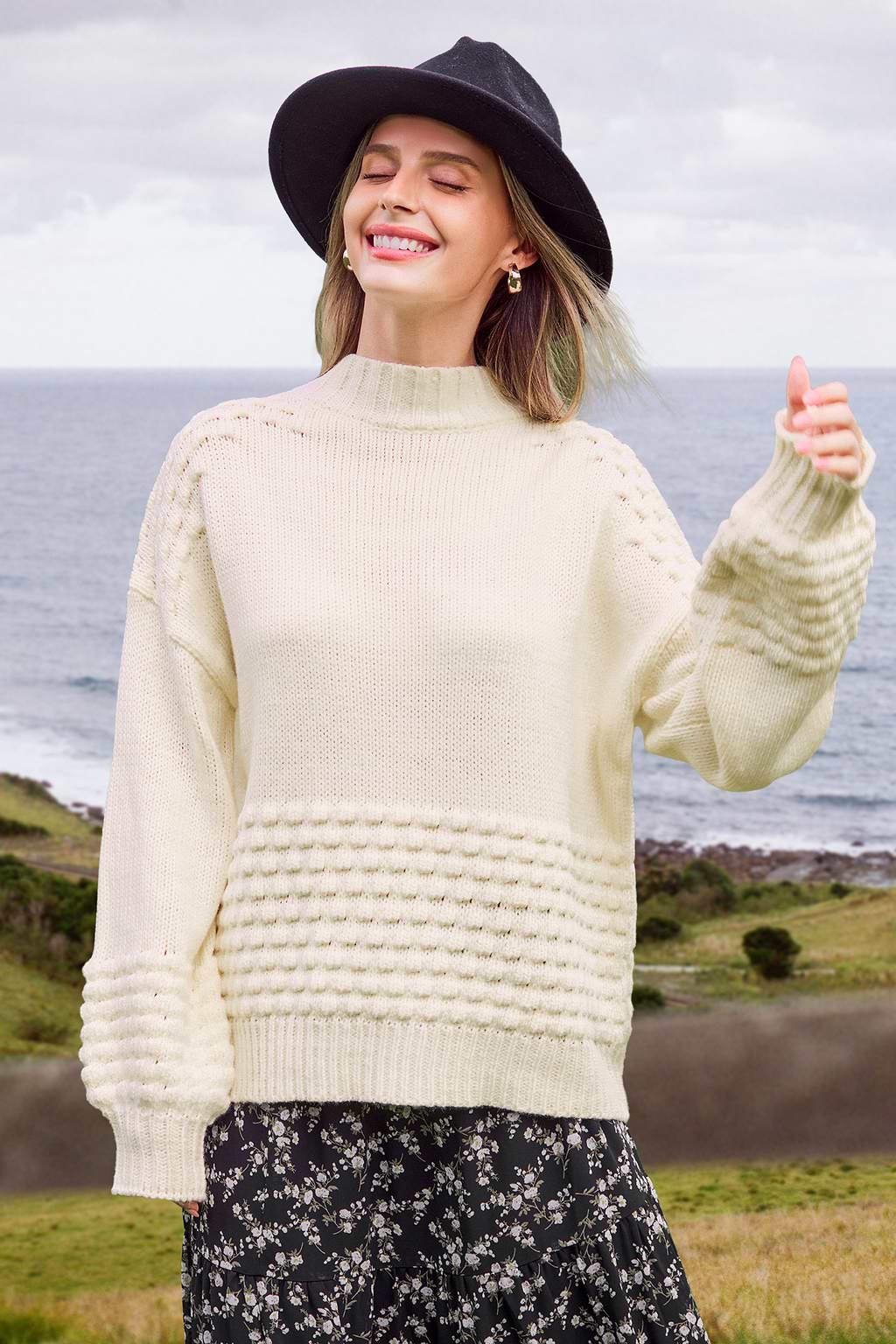 Apricot Mockneck Long Sleeve Sweater