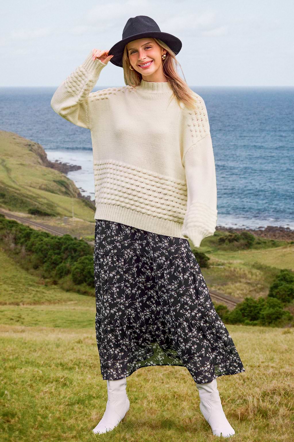 Apricot Mockneck Long Sleeve Sweater