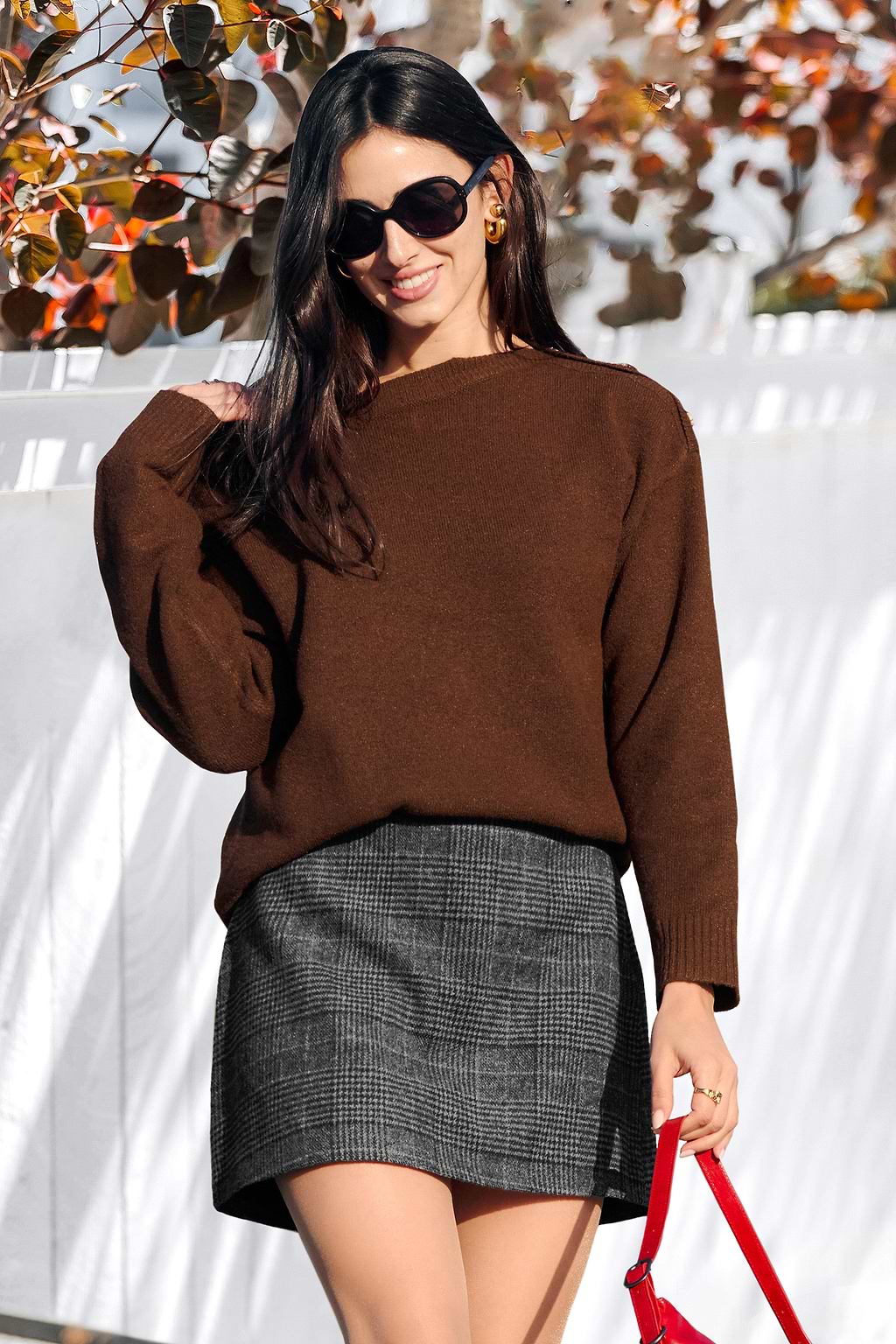 Jupe courte à carreaux gris