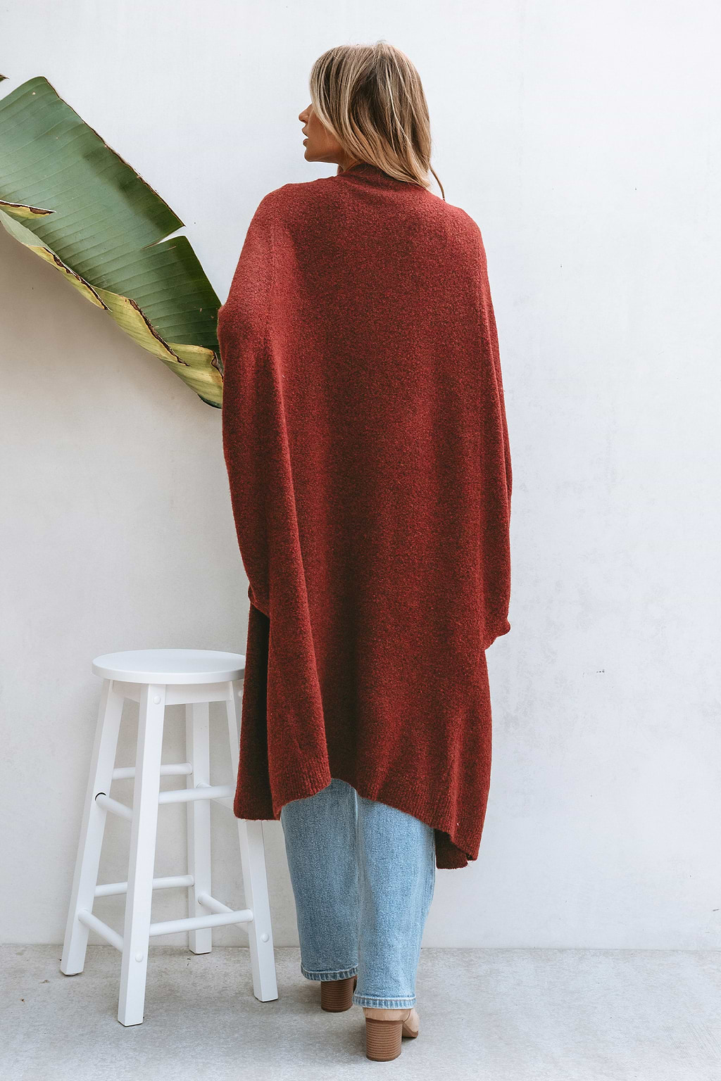 Burgundy Open Front Dolman Sleeve Longline Cardigan