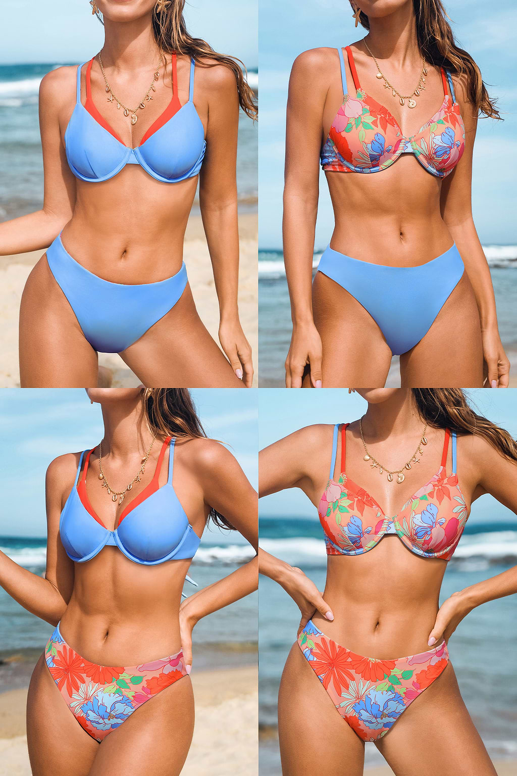 Set bikini reversibile con scollo a cuore e slip aderente