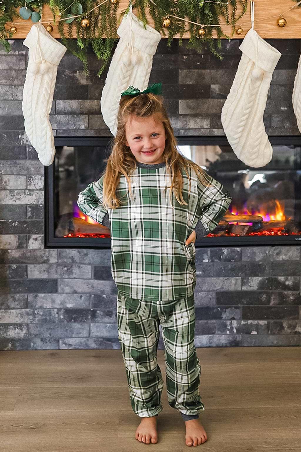 Girl's Green Plaid Pajama Set