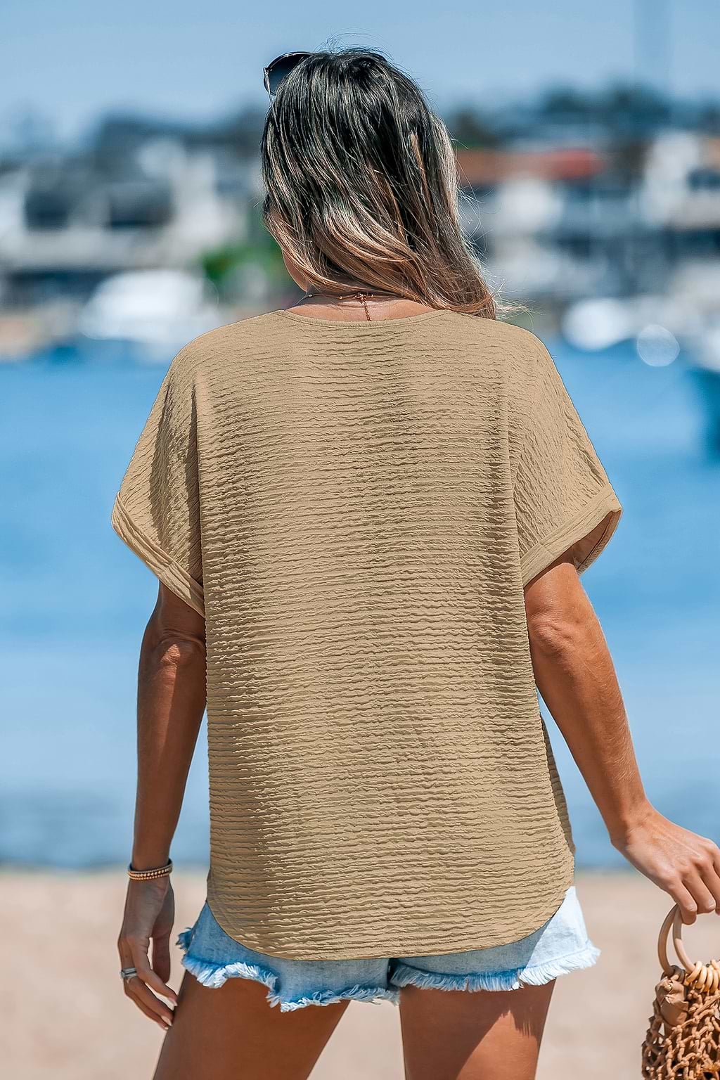 Neutral V-Neck Dolman Sleeve Top