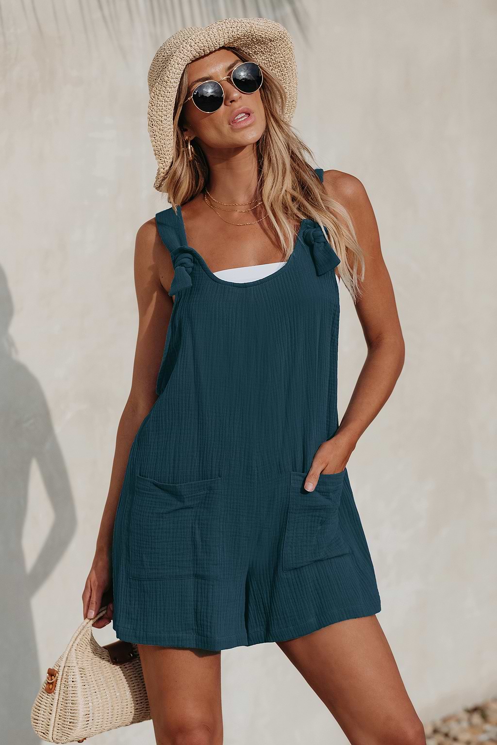 Cobalt Blue Patch Pocket Pinafore Romper