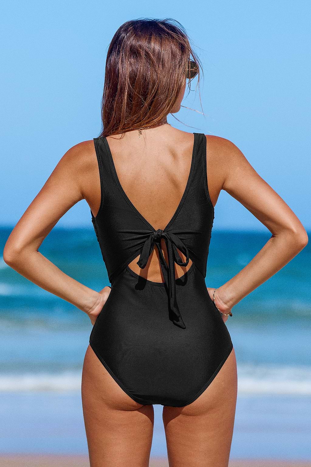 Black Square Neck Cutout O-Ring One-Piece