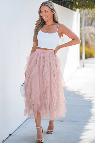 Tulle Skirt Jupe Rose Pale Rose Poudre Jupe Plissee Midi Plissee