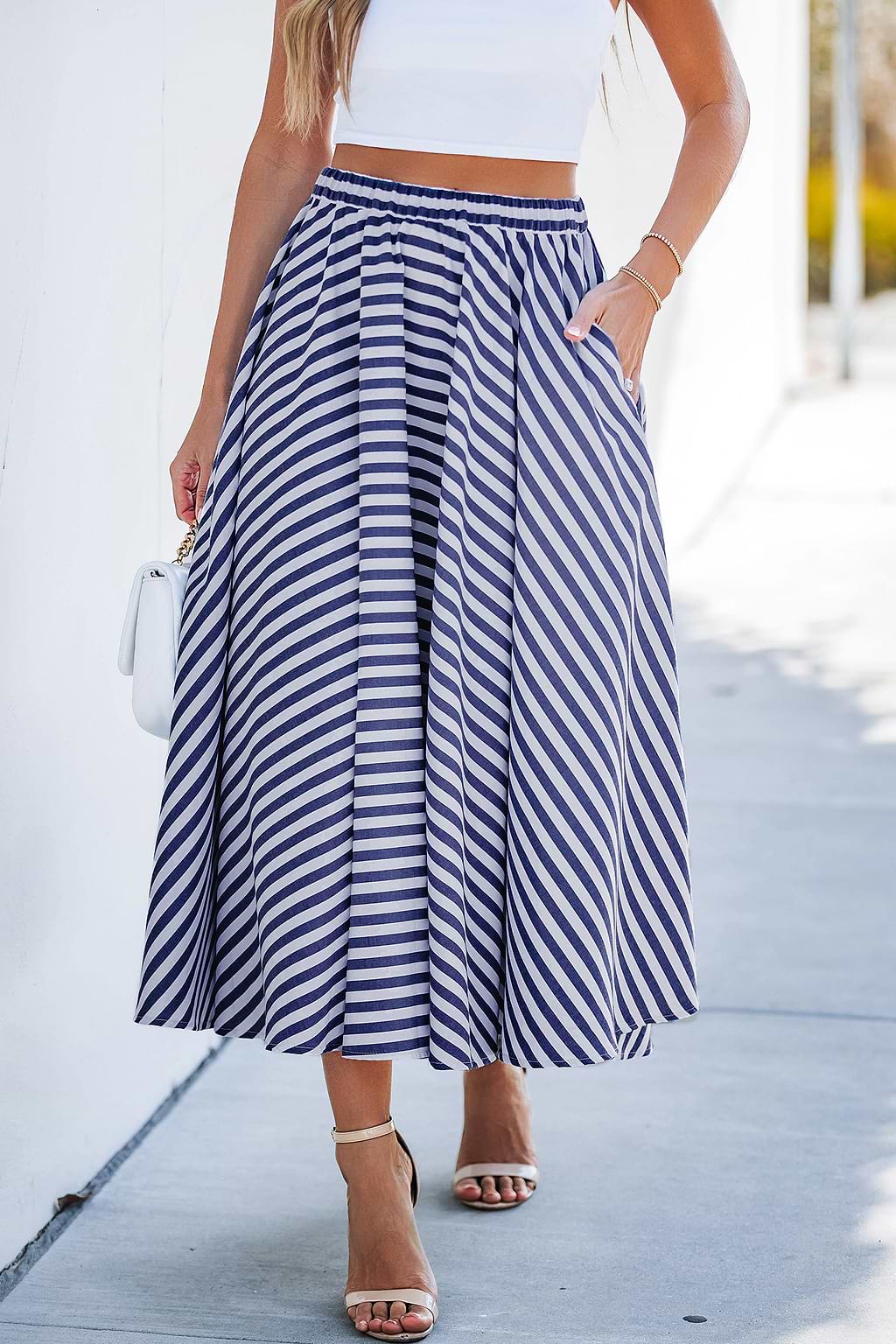 Gonna lunga a righe blu