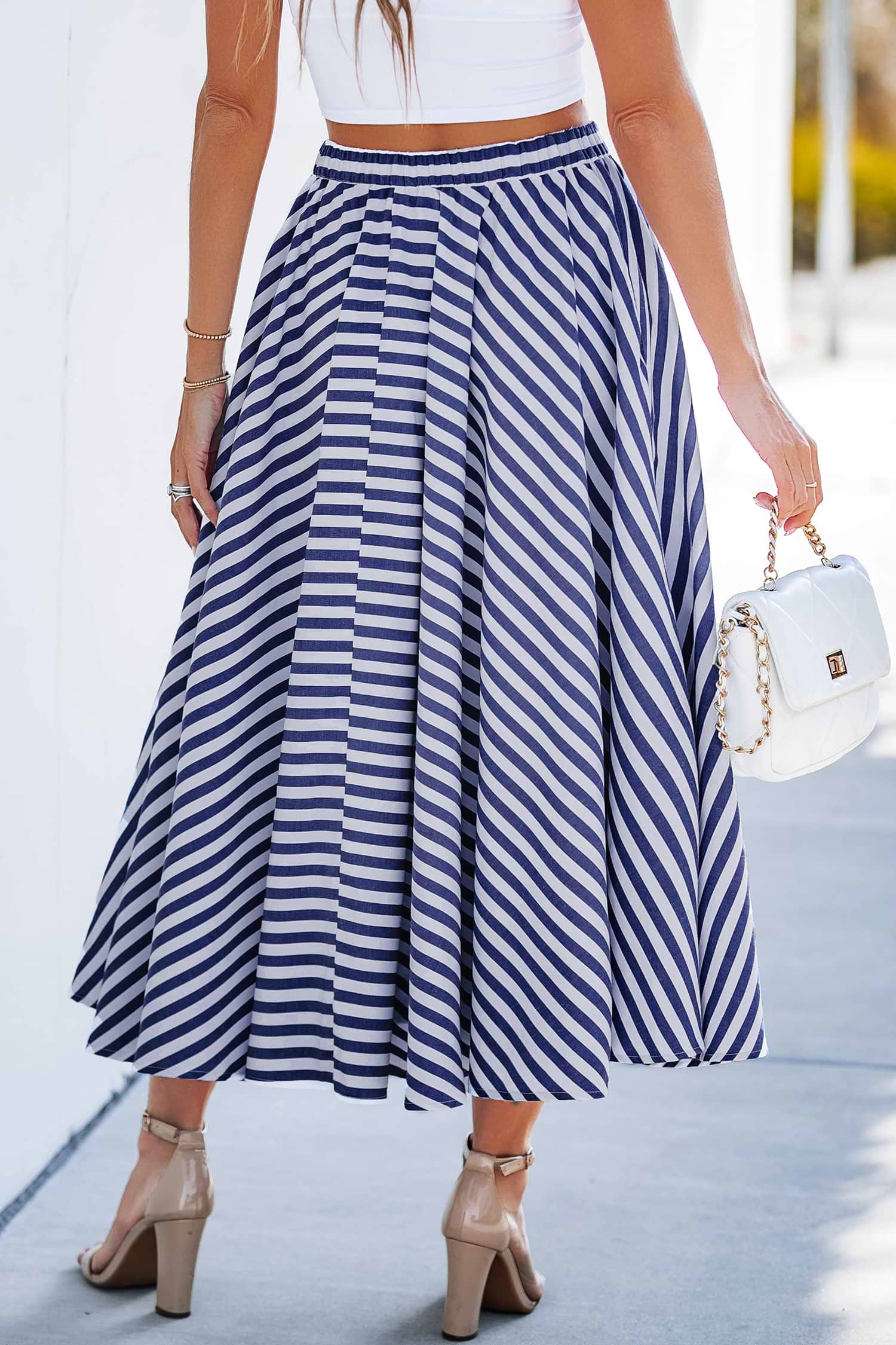 【AAKE】SAKAI MAXI SK Blue Striped Maxi Skirt