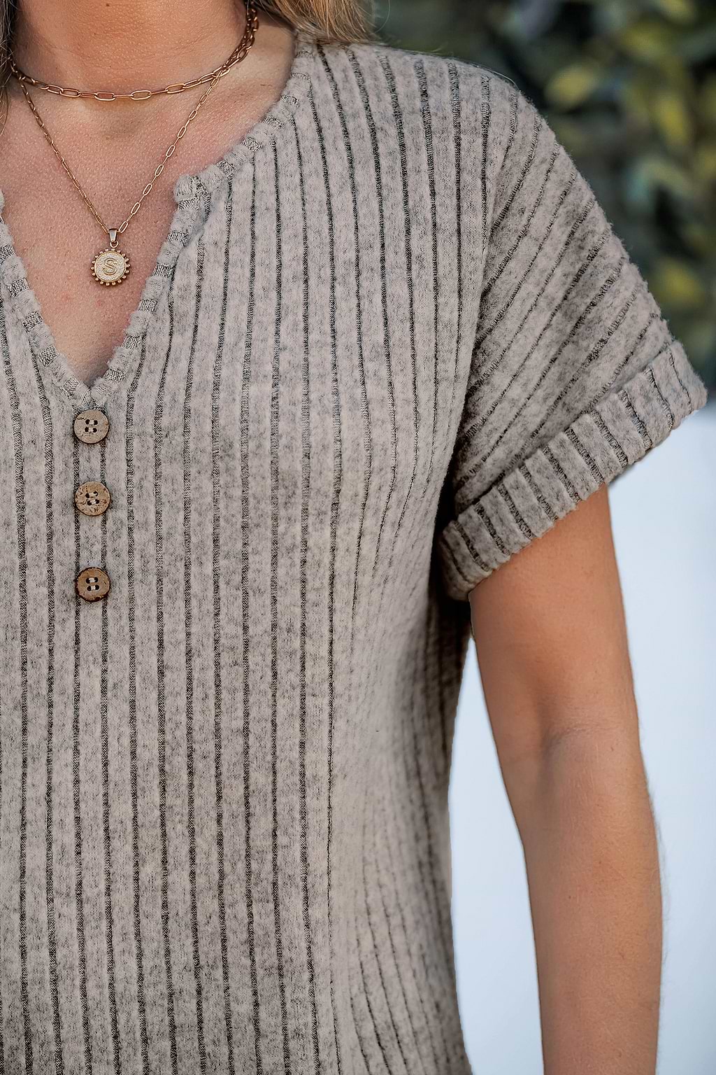 Grey V-Neck Short Sleeve Jersey Top