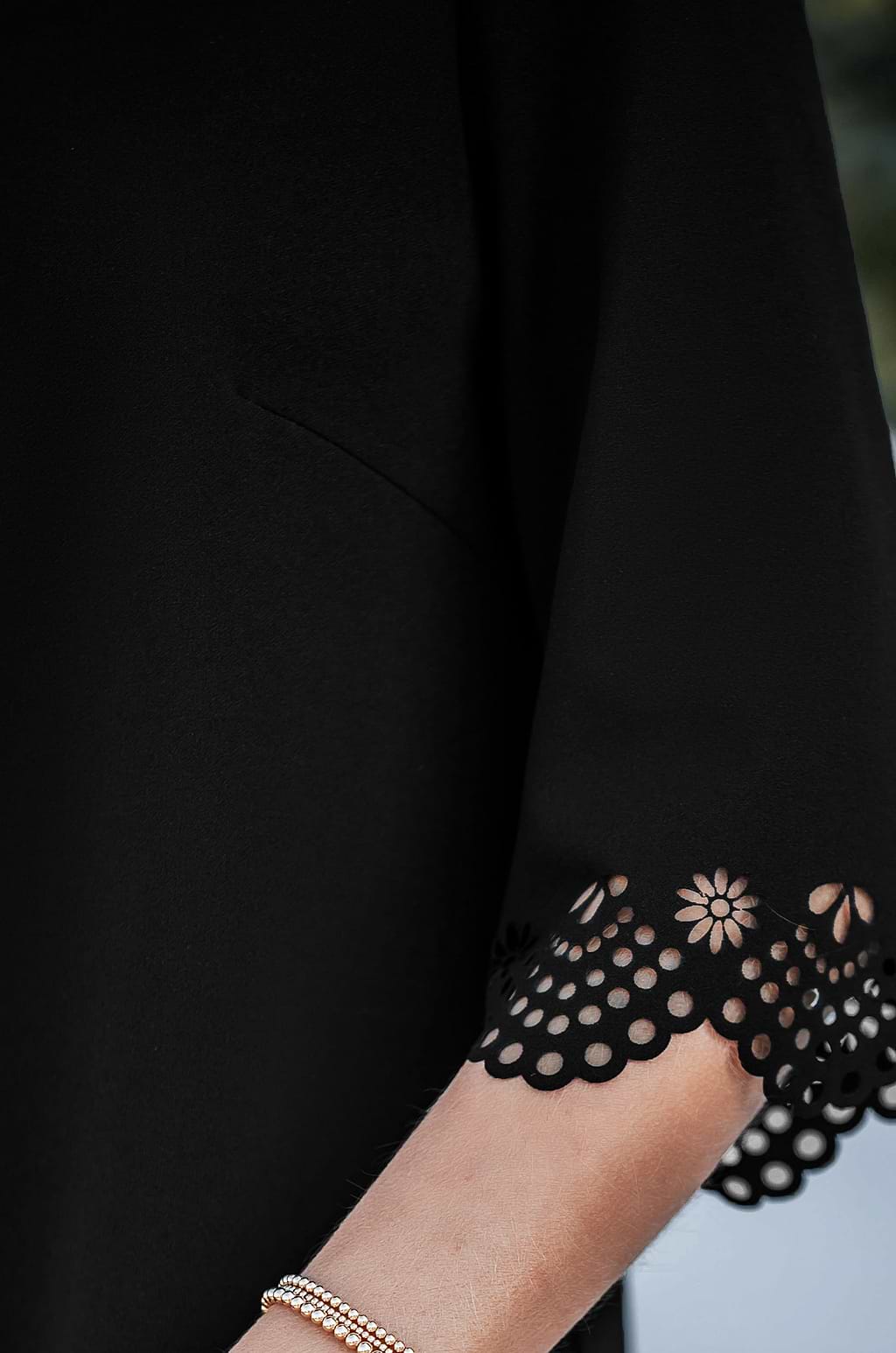 Black Half Sleeve Scalloped Mini Dress