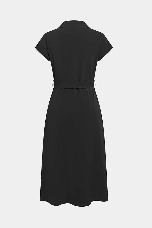 Black Collared Front Button Midi Dress