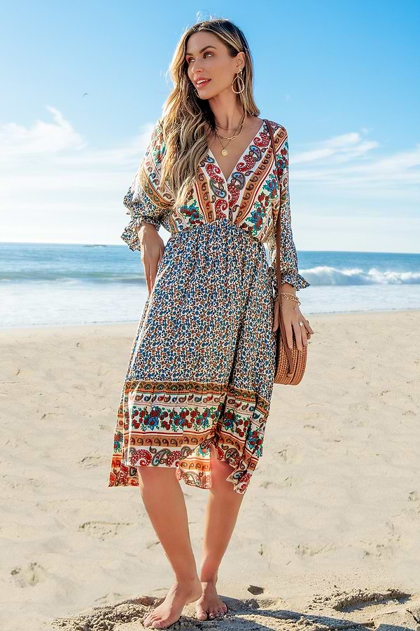 half sleeve midi dress Katrina Half Sleeve Floral Midi Dress, XX Large