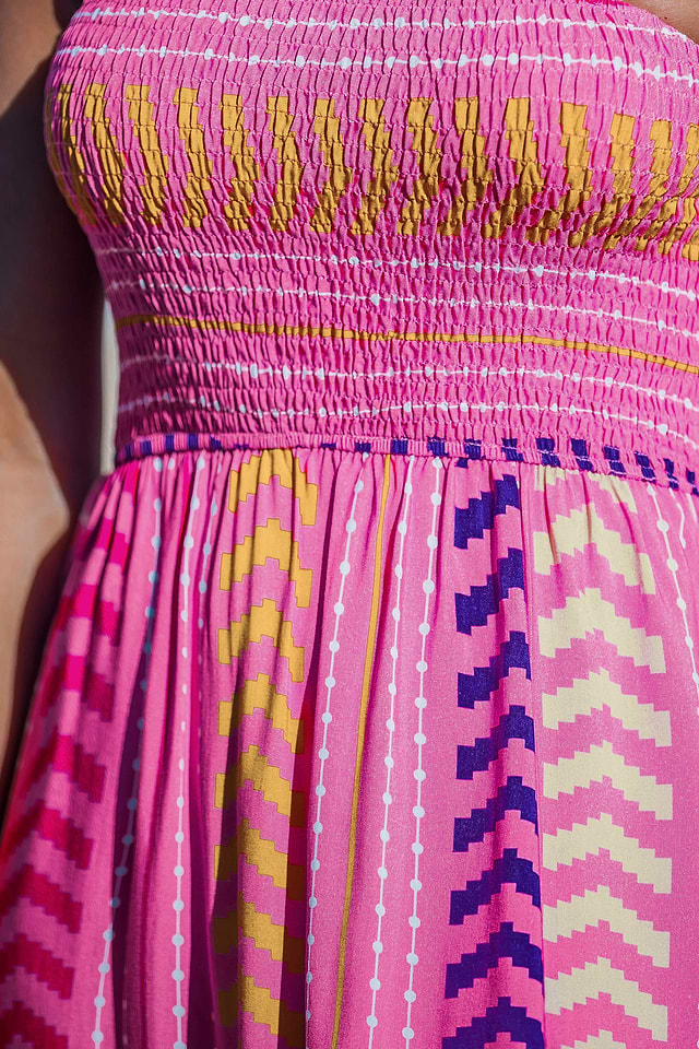 Pink Chevron Striped Self-Tie Strap Maxi Dress