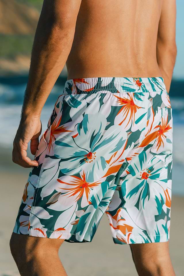 Green Tropical Floral Men's Board Shorts
