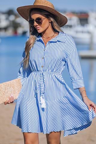 Vestido Camisero Rayas Vestido Corto Rayas Vestido Camisero Corto