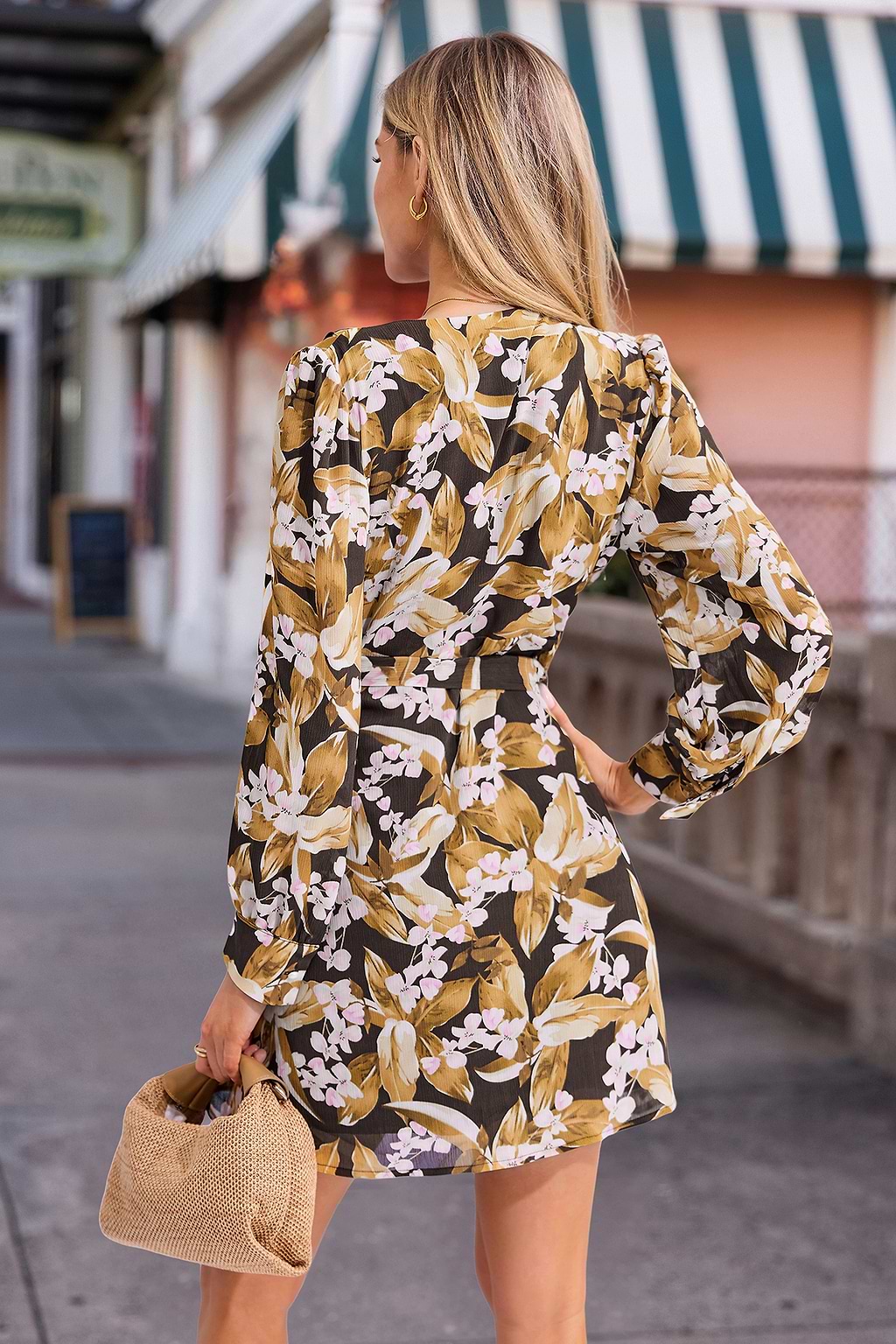 Yellow Floral Blouson Sleeve Mini Dress