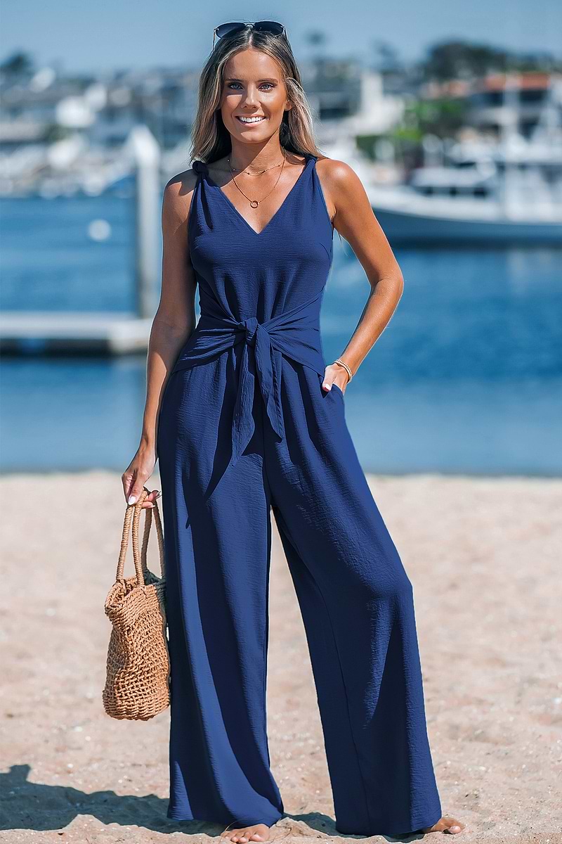 Navy Sleeveless Straight Leg Jumpsuit